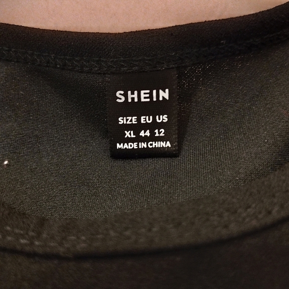 Shein Women's Elegant Black Dress with Sheer Floral Bubble Sleeves Size 12 - Picture 3 of 9